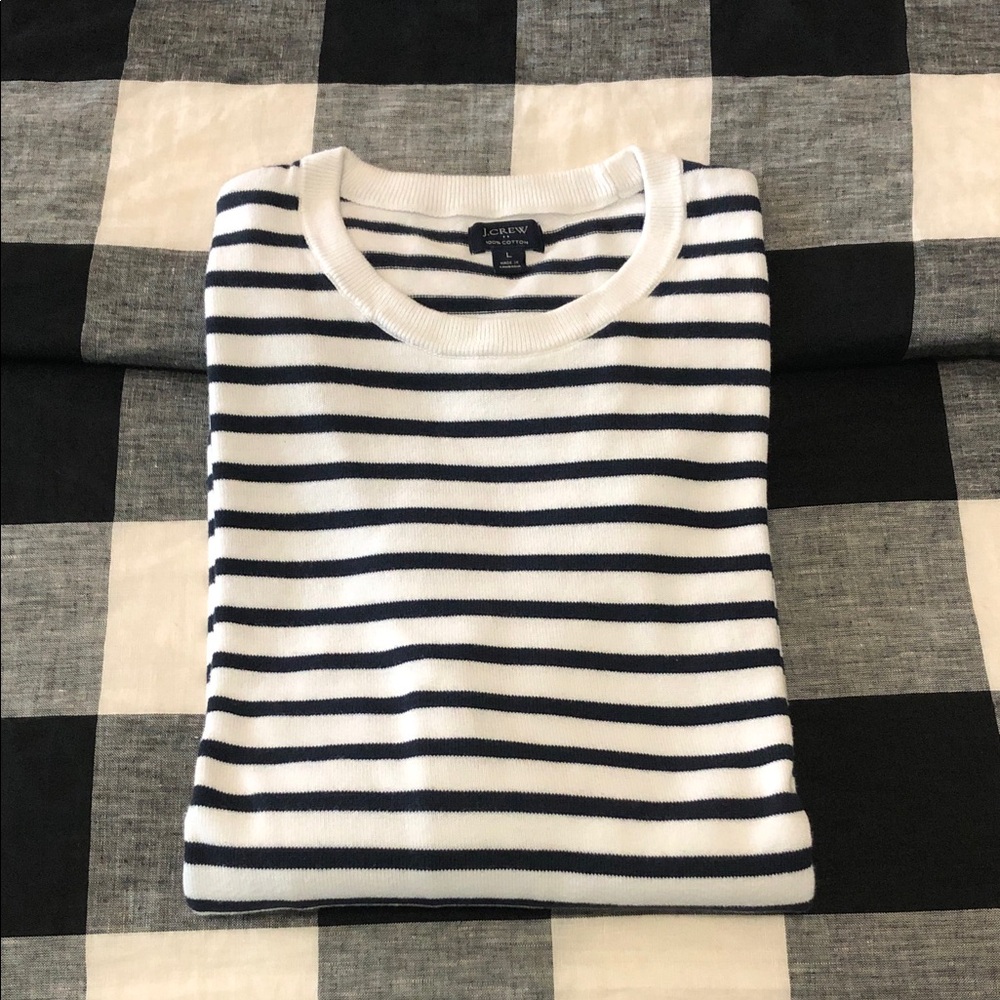 J. Crew Men's Striped Crewneck Sweater in Black and White